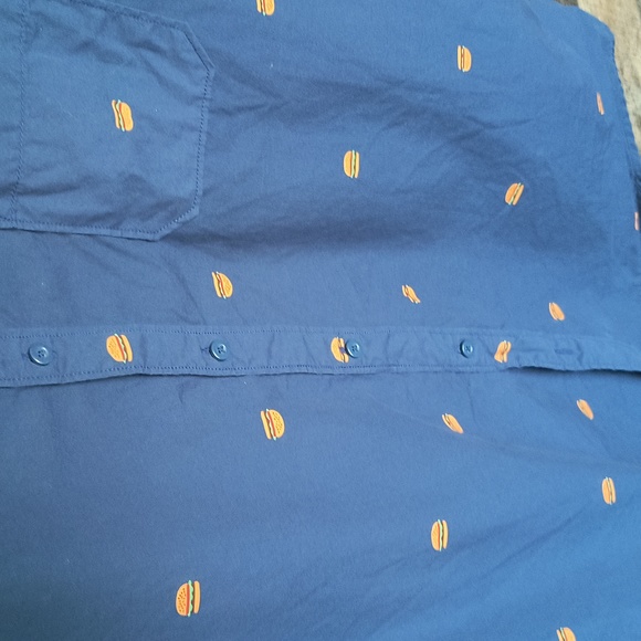 Abound Novelty Hamburger Print Navy Blue Short Sleeve Button up Shirt Large Men - Picture 7 of 13